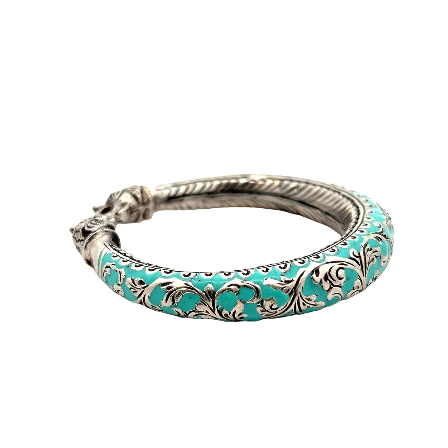 Elegant Sea Green Enamel Silver Bracelet