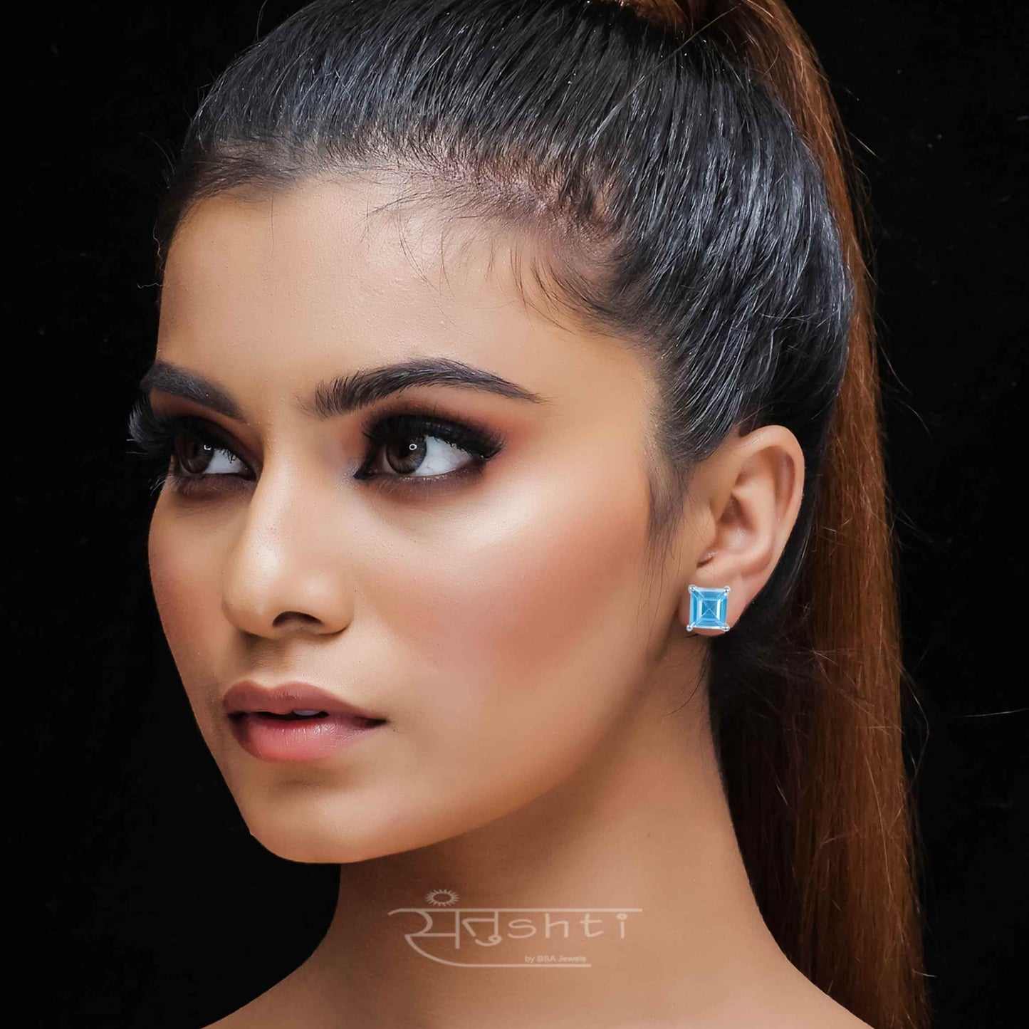 Blue Topaz Princess Studs