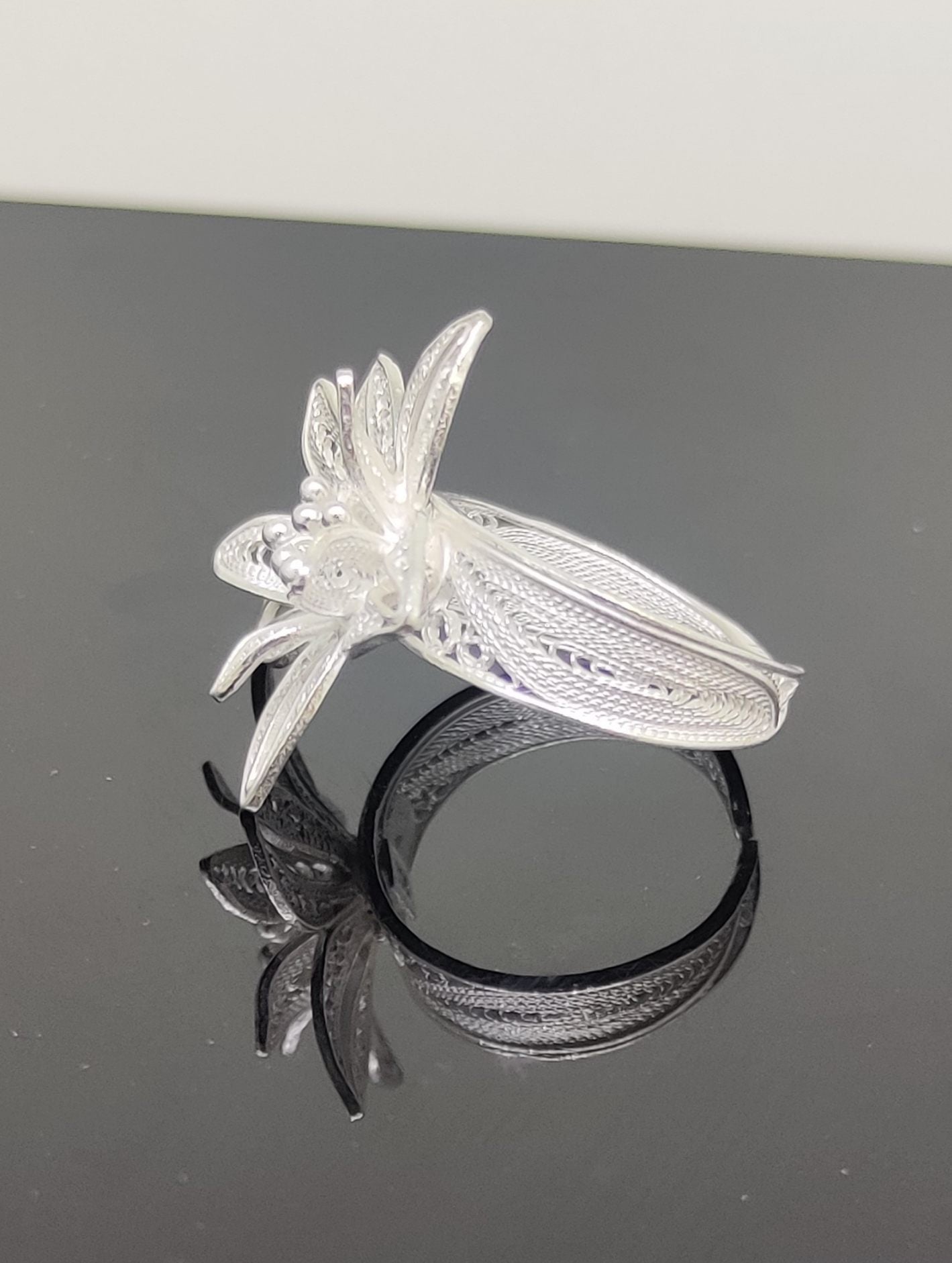 Orchid Enchantment Filigree Silver Ring
