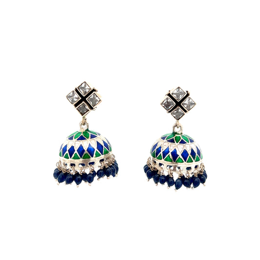 Enamel Silver Jhumka Earrings