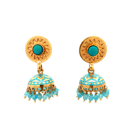 Meenakari Light Blue Jhumka Earrings