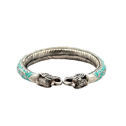 Elegant Sea Green Enamel Silver Bracelet