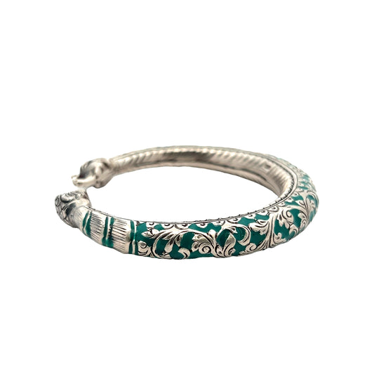 Elegant Green Enamel Silver Bracelet