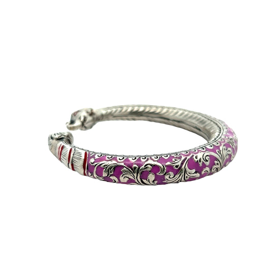 Elegant Pink Enamel Silver Bracelet