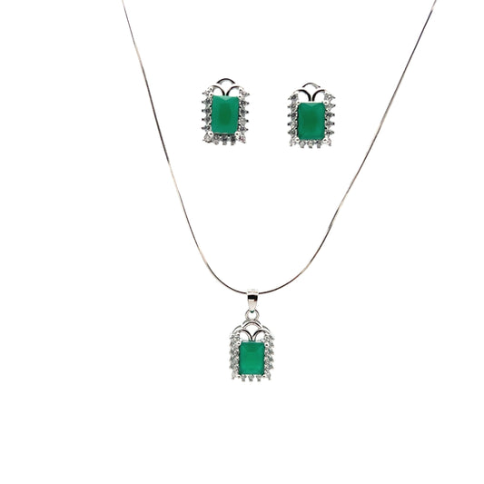 Green Silver Pendant Set