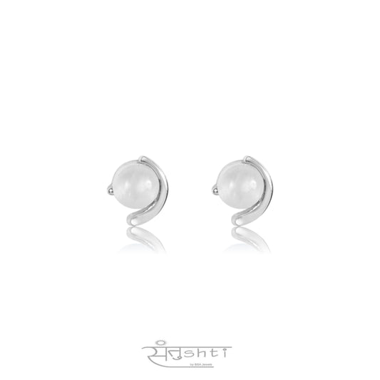 Silver Moon Stone  Mini Studs