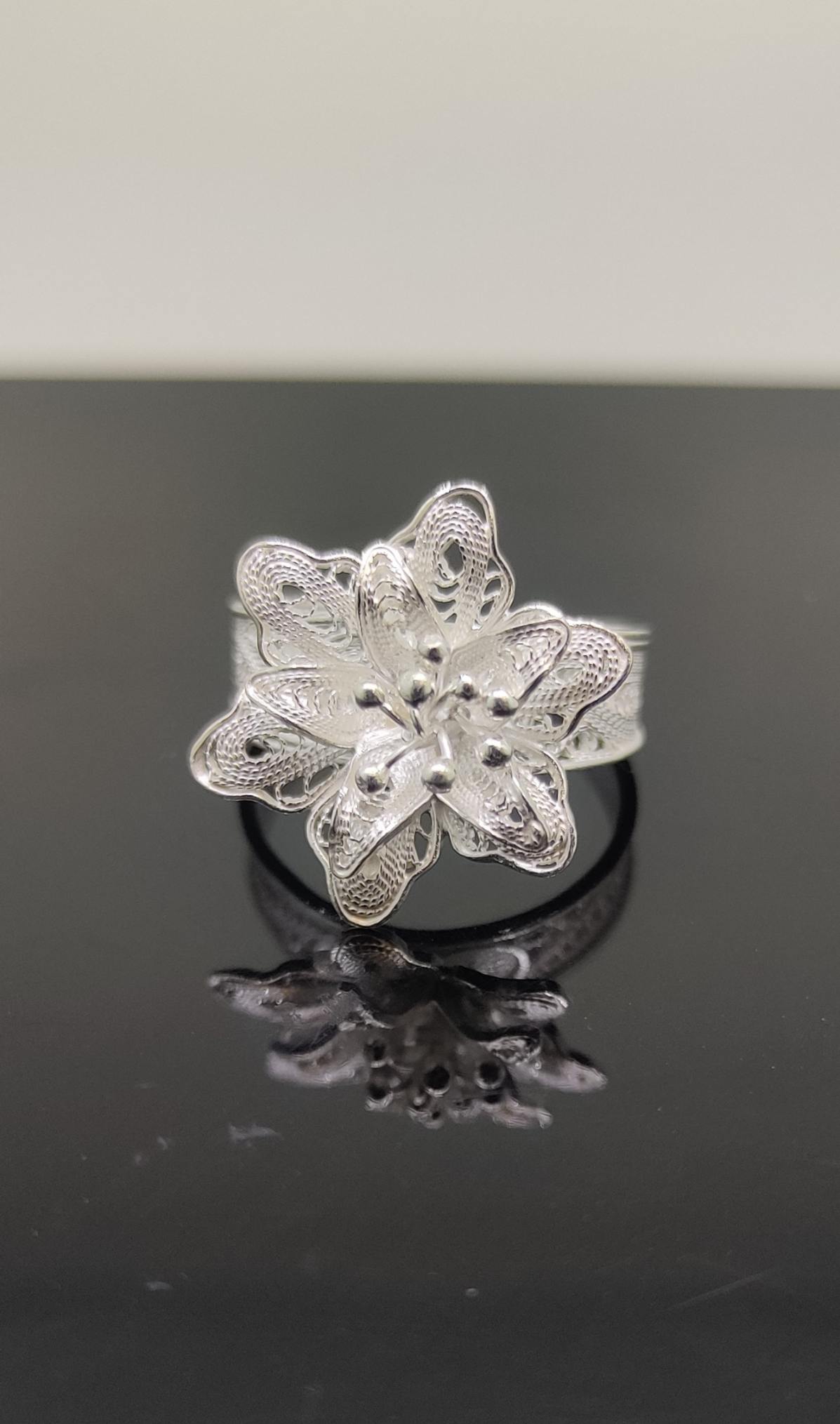 Floral Filigree Silver Ring