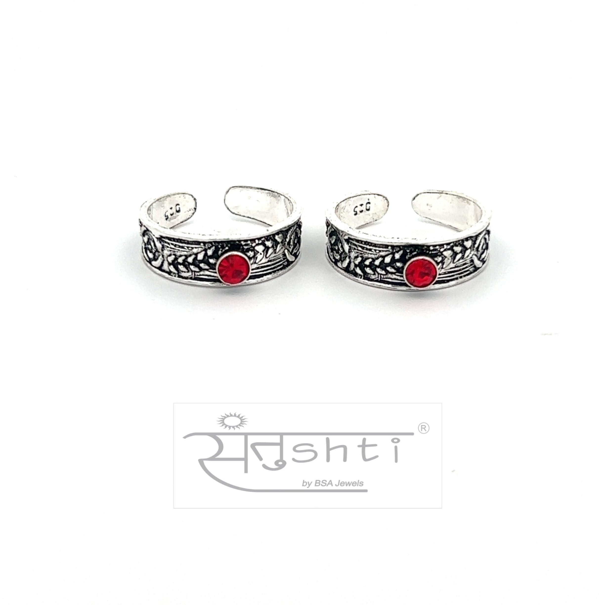 Silver Red Stone Toe Ring